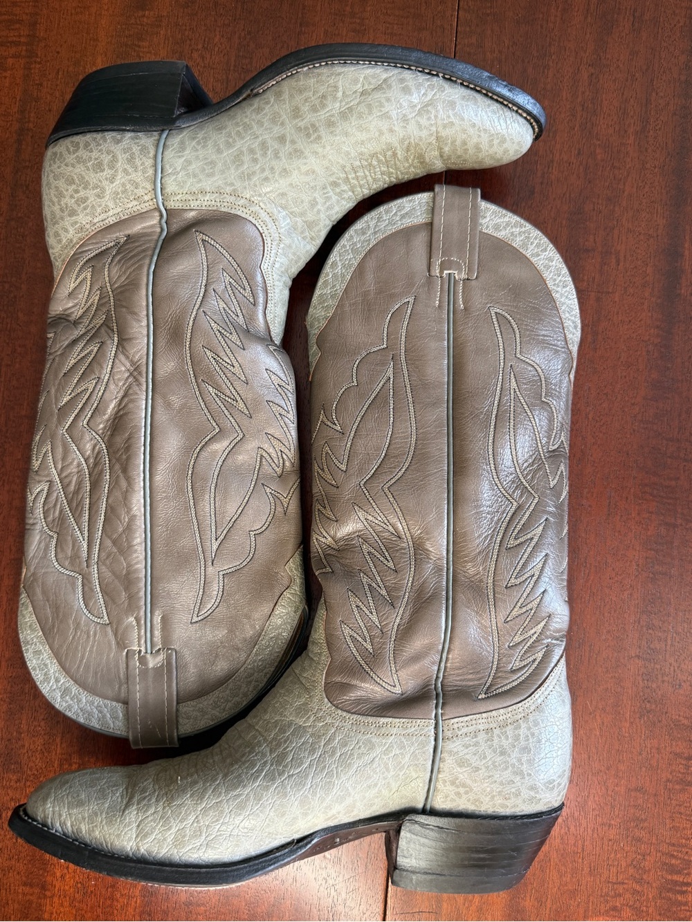 Vintage 80s NOCONA Exotic Antelope Cowboy Boots Gray/Sage Mens Size 8.5 D - USA - Picture 4 of 13